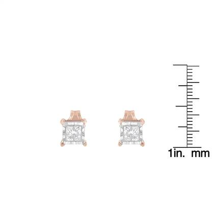 Elegant 14k Rose Gold and Colorless Diamond Solitaire Earrings