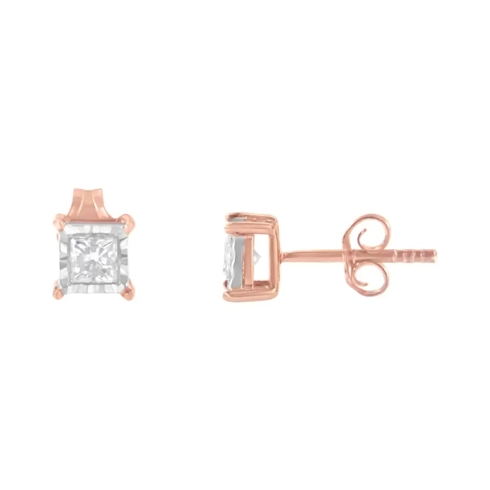 Elegant 14k Rose Gold and Colorless Diamond Solitaire Earrings