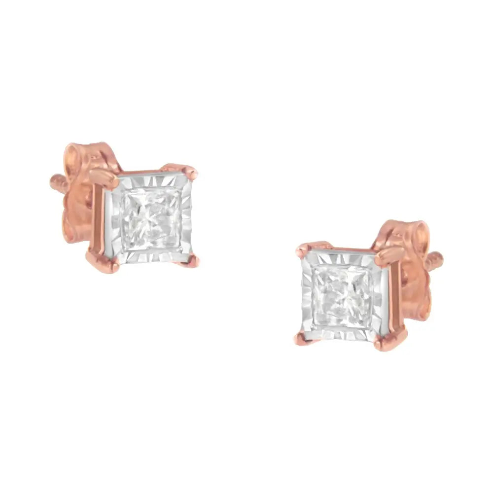 Elegant 14k Rose Gold and Colorless Diamond Solitaire Earrings