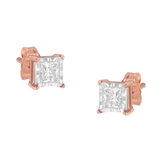 Elegant 14k Rose Gold and Colorless Diamond Solitaire Earrings