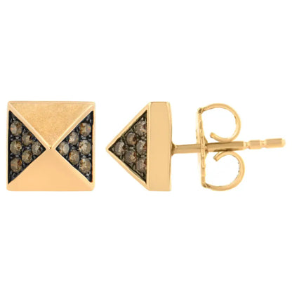 Elegant 14k Rose Gold Brown Diamond Pyramid Stud Earrings with Cttw Sparkle