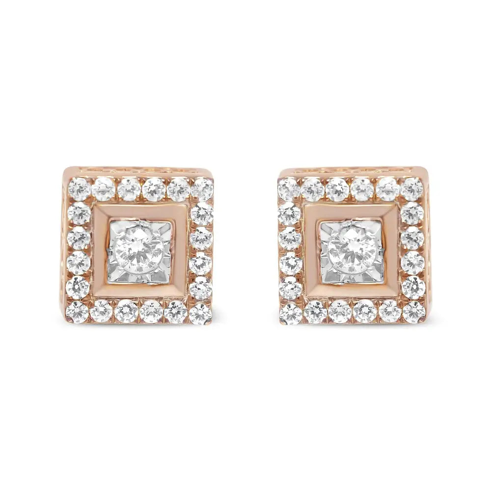 Elegant 14k Rose Gold Cttw Diamond Halo Frame Stud Earrings - 0.5