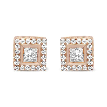 Elegant 14k Rose Gold Cttw Diamond Halo Frame Stud Earrings - 0.5