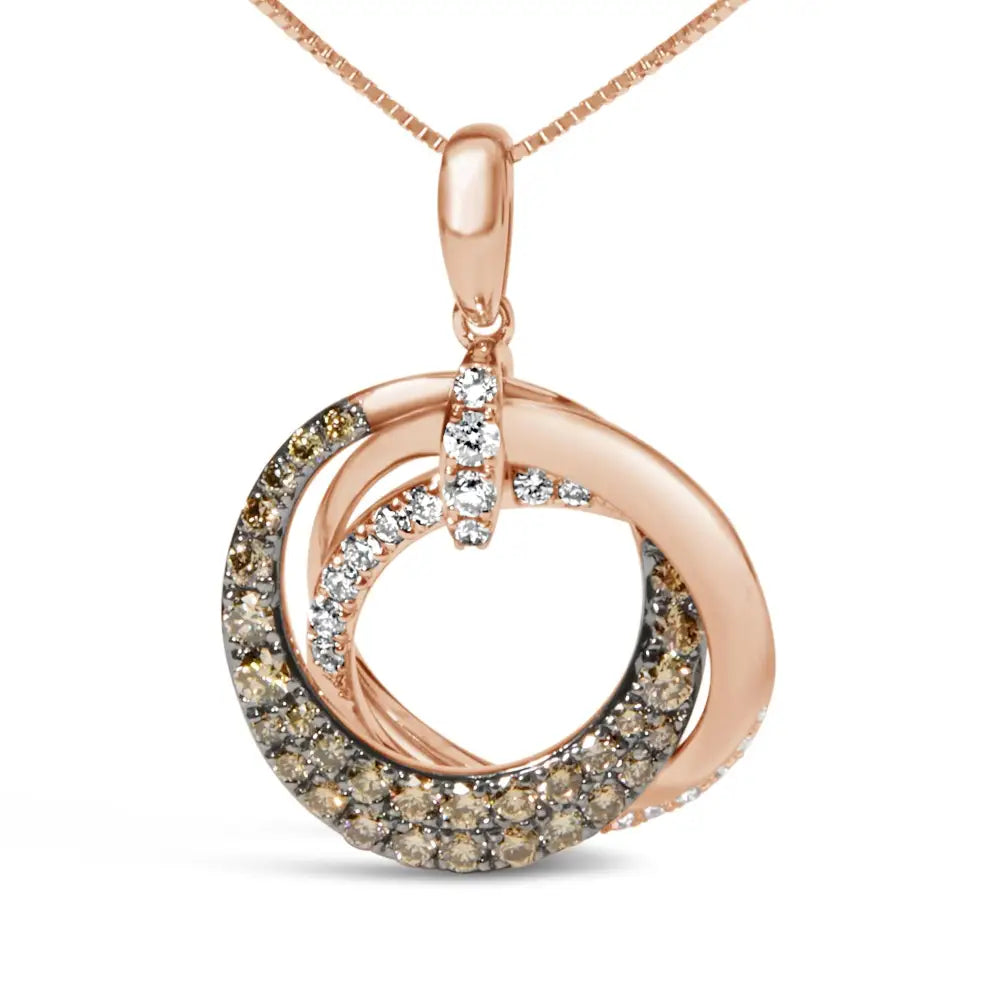 Elegant 14k Rose Gold Diamond Interlocking Circle Pendant Necklace