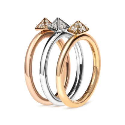 Elegant 14k Tri Color Diamond Pyramid Stackable Band Ring Set