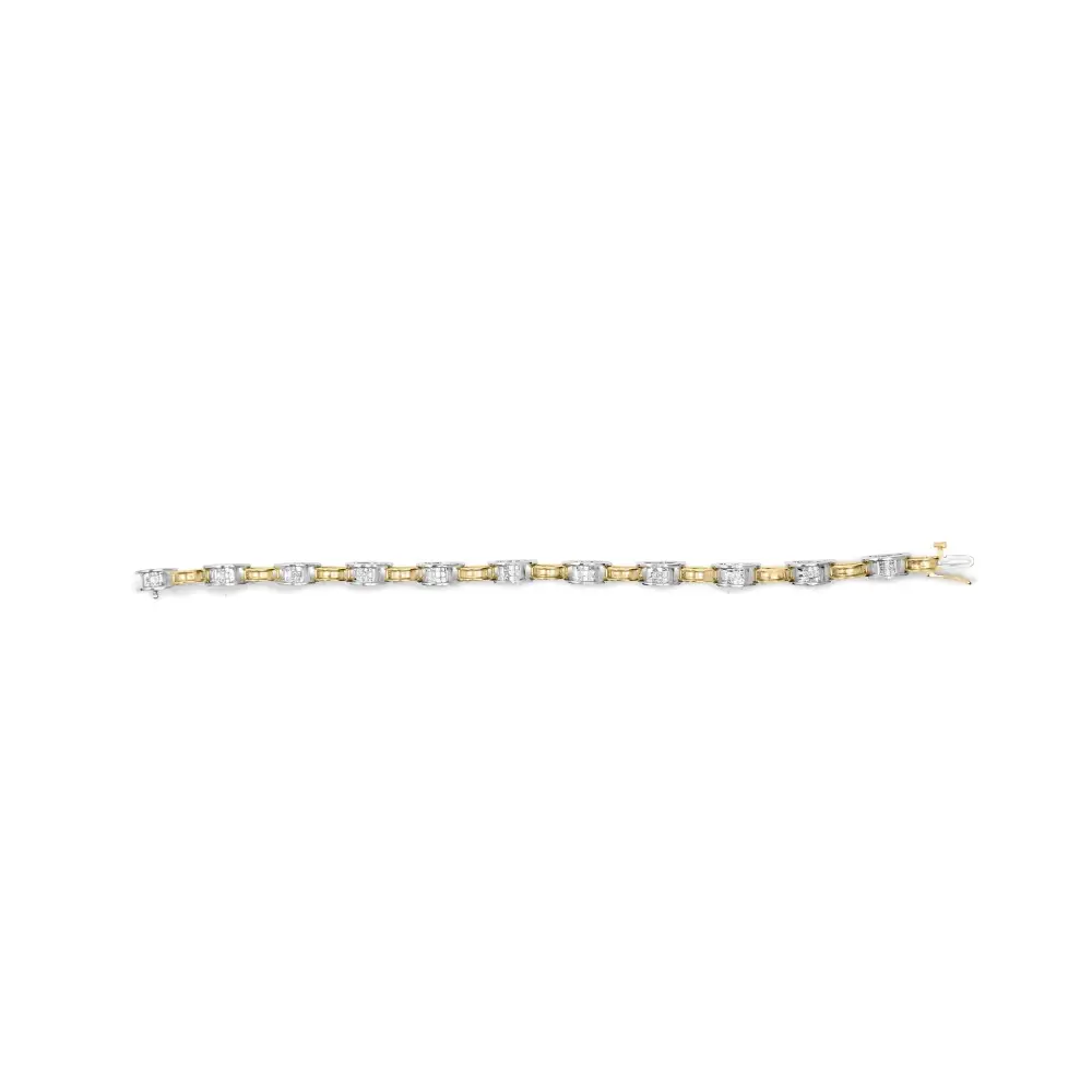 Elegant 14k Two-tone Gold 1.00 Cttw Princess-cut Diamond Chain Link Bracelet