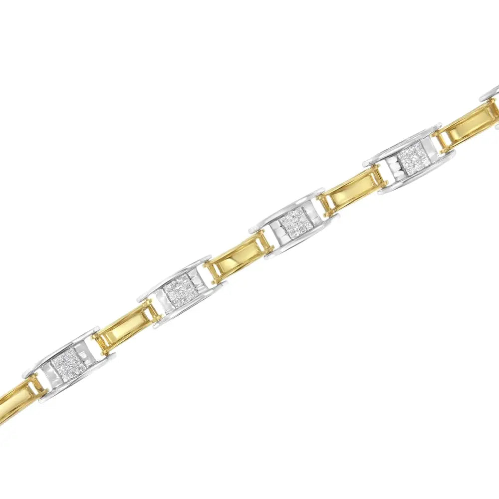 Elegant 14k Two-tone Gold 1.00 Cttw Princess-cut Diamond Chain Link Bracelet