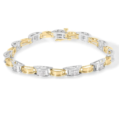 Elegant 14k Two-tone Gold 1.00 Cttw Princess-cut Diamond Chain Link Bracelet