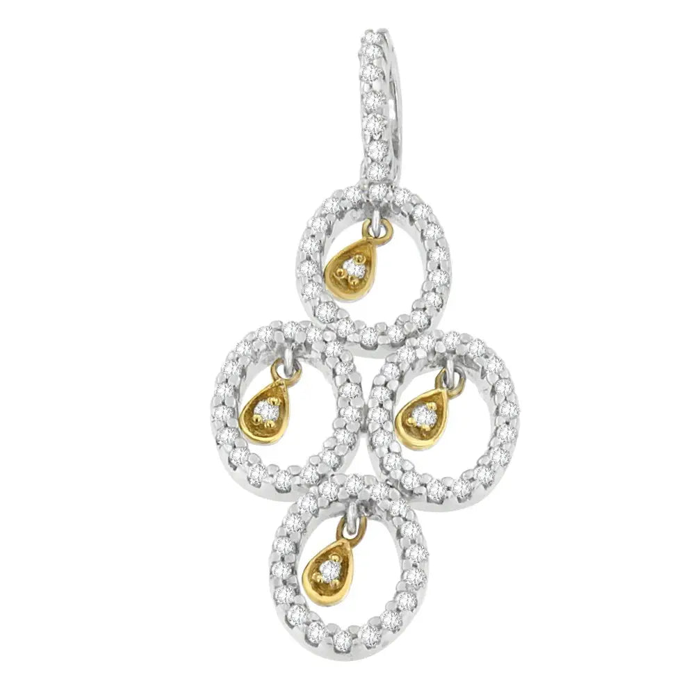 Elegant 14k Two-toned Gold Round Diamond Pendant Necklace