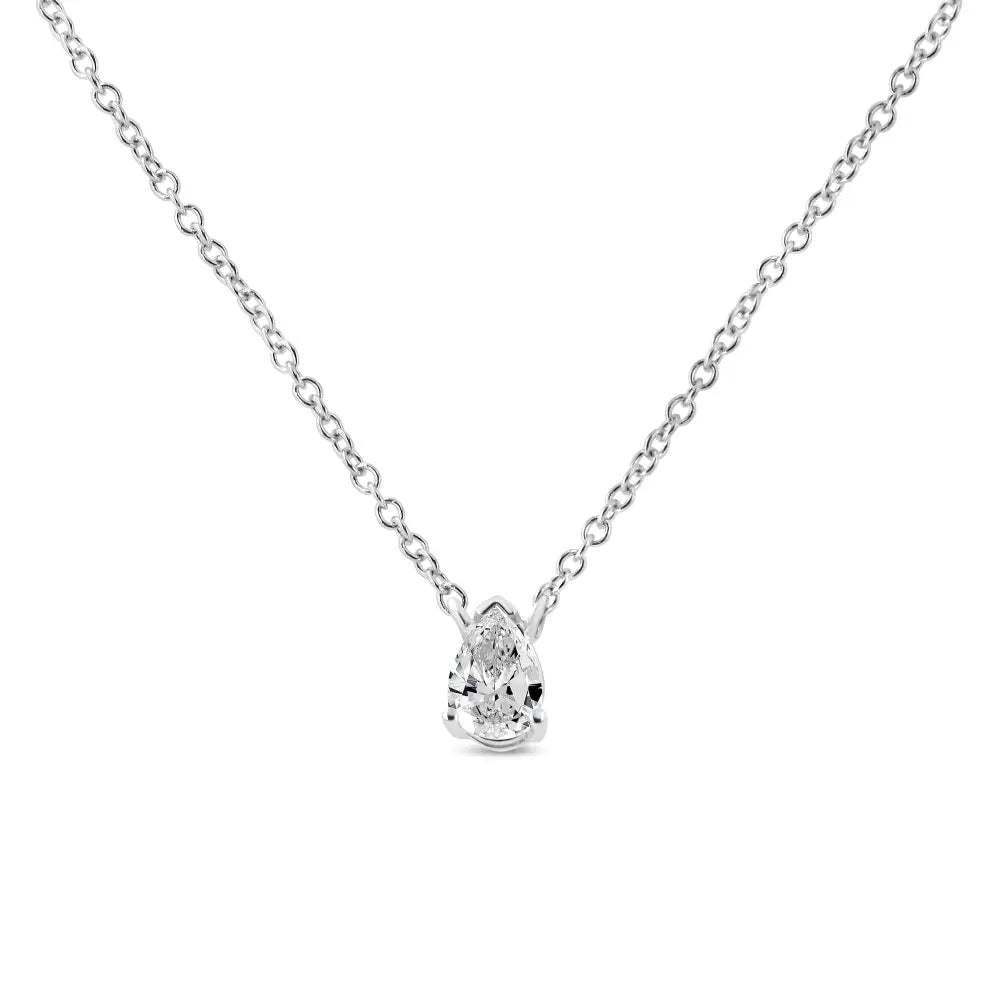 Elegant 14k White Gold 1/5 Cttw Pear Shape Solitaire Diamond Necklace