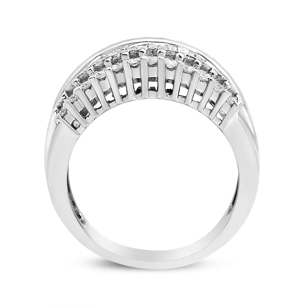 Elegant 14k White Gold Baguette-cut Diamond Modern Band Ring