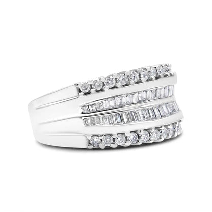 Elegant 14k White Gold Baguette-cut Diamond Modern Band Ring