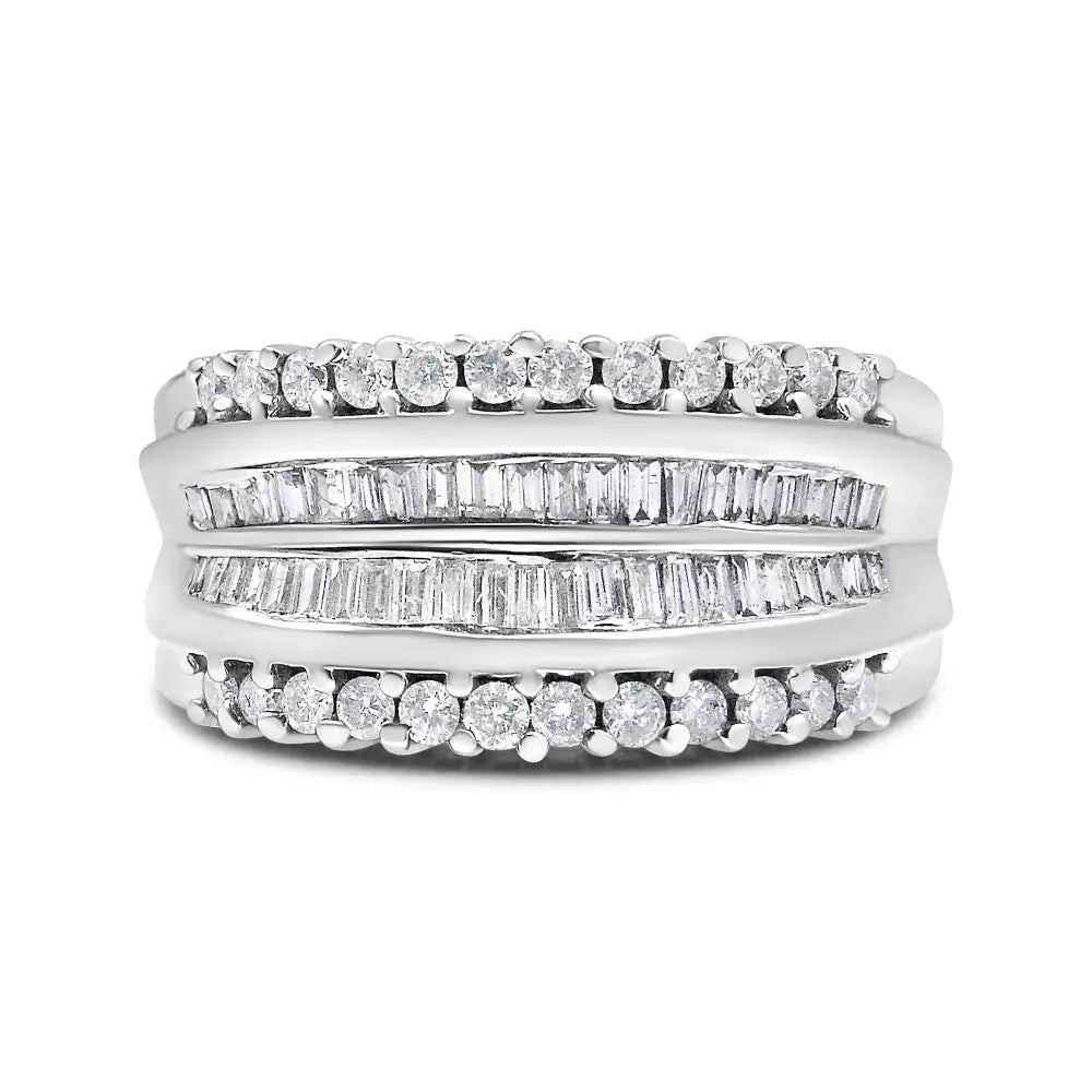 Elegant 14k White Gold Baguette-cut Diamond Modern Band Ring