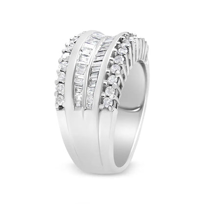 Elegant 14k White Gold Baguette-cut Diamond Modern Band Ring