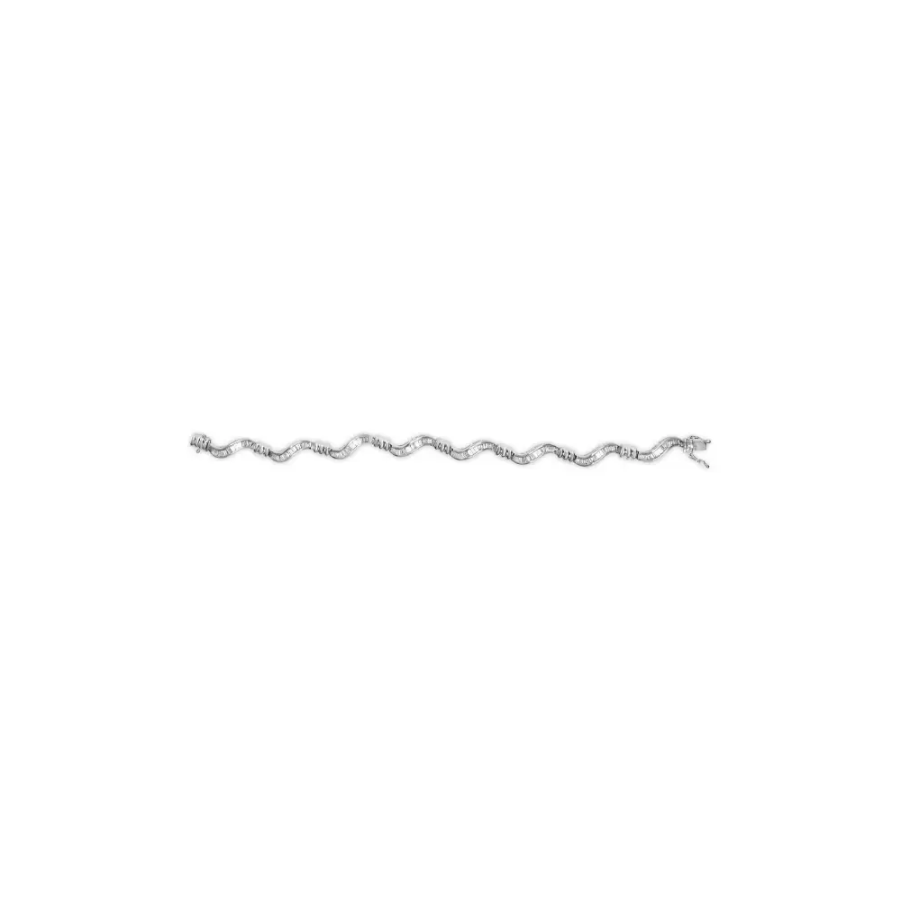 Elegant 14k White Gold Baguette-cut Spiral Link Bracelet