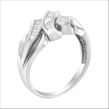 Elegant 14k White Gold Channel Set Baguette Diamond Bypass Ring