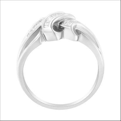 Elegant 14k White Gold Channel Set Baguette Diamond Bypass Ring