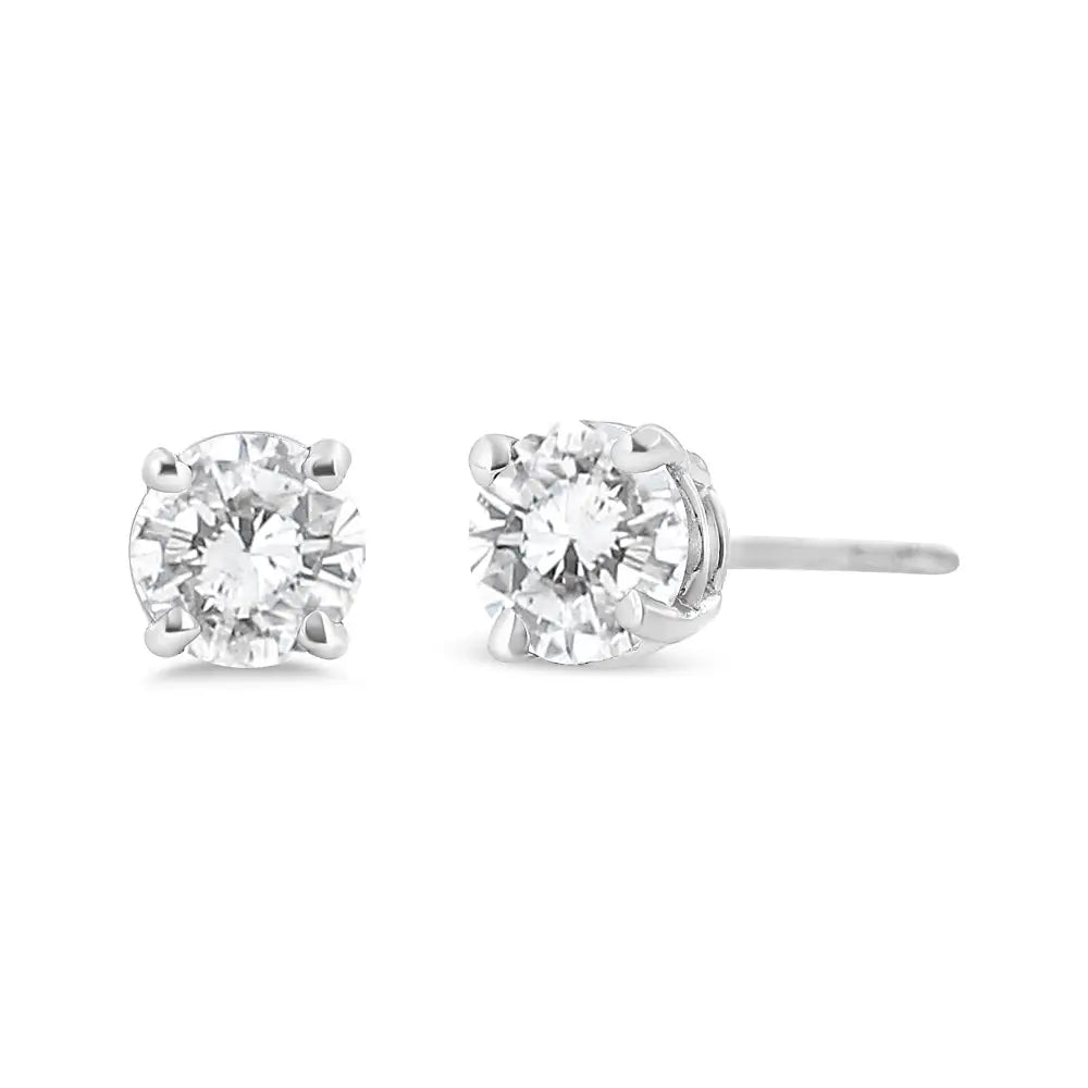 Elegant 14k White Gold Classic Stud Earrings with Lab Grown Diamonds