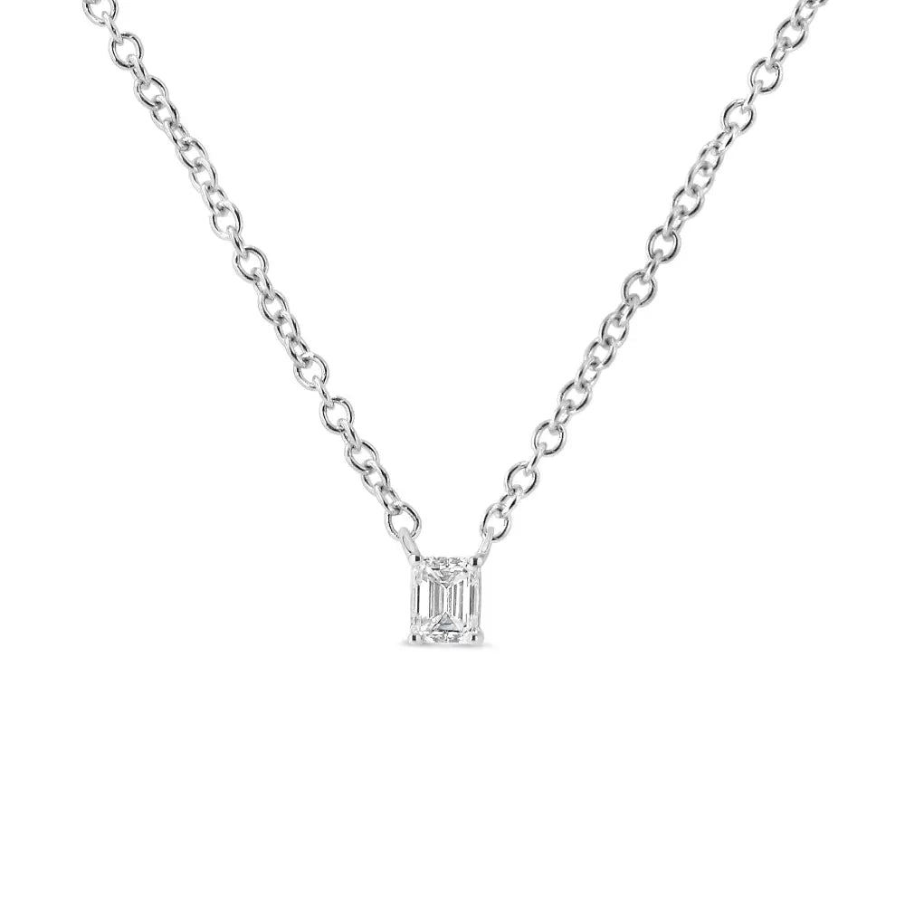 Elegant 14k White Gold Cttw Emerald Shape Solitaire Diamond Pendant Necklace