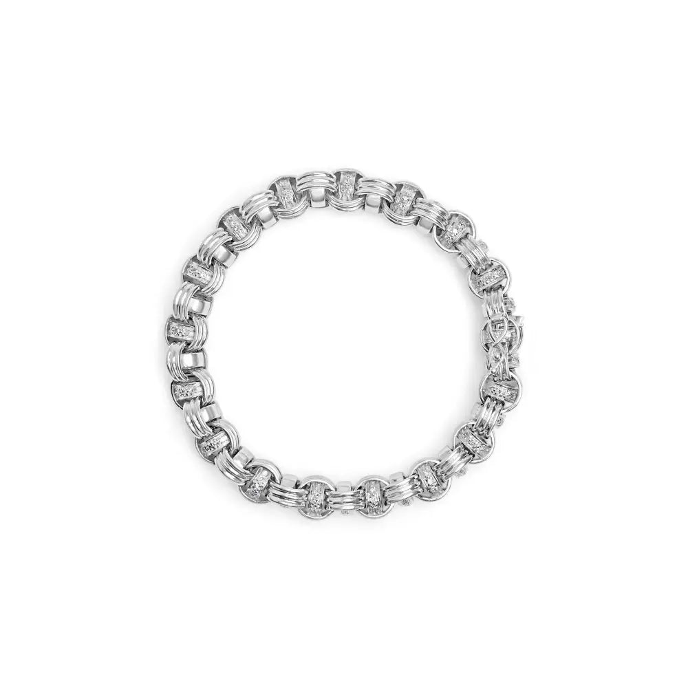 Elegant 14k White Gold Diamond Knotted Byzantine Link Bracelet