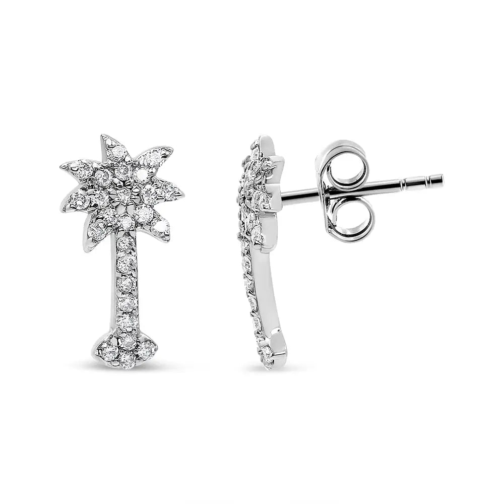 Elegant 14k White Gold Diamond Palm Tree Push Earrings for any Occasion