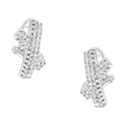 Elegant 14k White Gold Domed x Shaped Round-brilliant Cut Diamond Studs