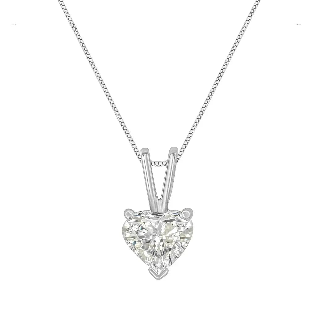 Elegant 14k White Gold Heart Shaped Solitaire Diamond Pendant Necklace