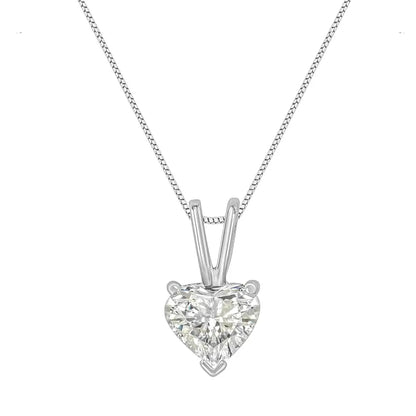 Elegant 14k White Gold Heart Shaped Solitaire Diamond Pendant Necklace