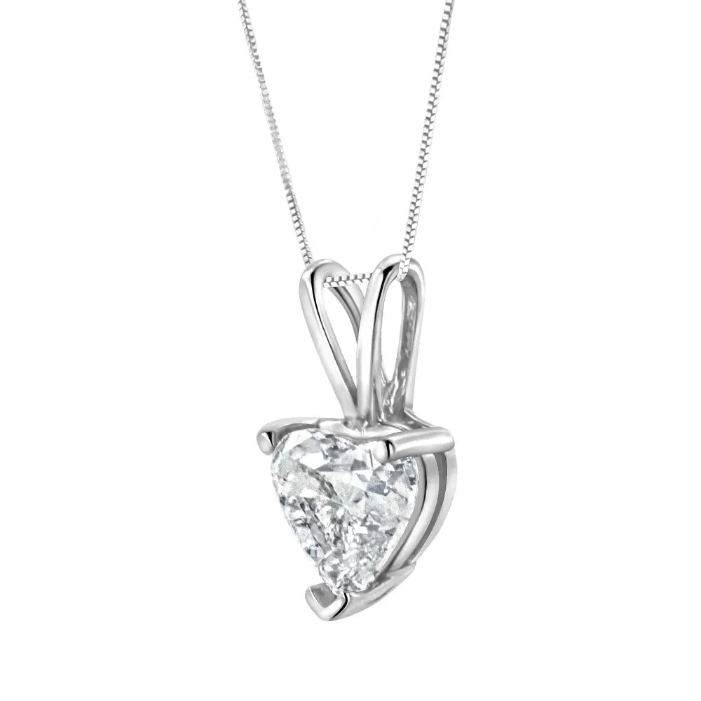 Elegant 14k White Gold Heart Shaped Solitaire Diamond Pendant Necklace