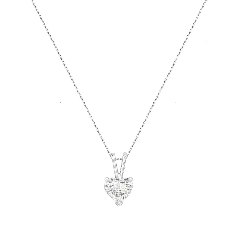 Elegant 14k White Gold Heart Shaped Solitaire Diamond Pendant Necklace