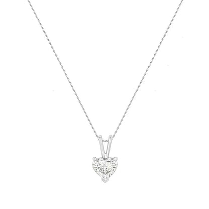 Elegant 14k White Gold Heart Shaped Solitaire Diamond Pendant Necklace