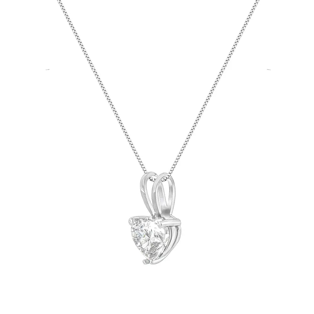 Elegant 14k White Gold Heart Shaped Solitaire Diamond Pendant Necklace