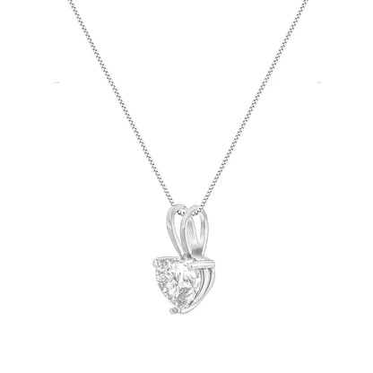 Elegant 14k White Gold Heart Shaped Solitaire Diamond Pendant Necklace