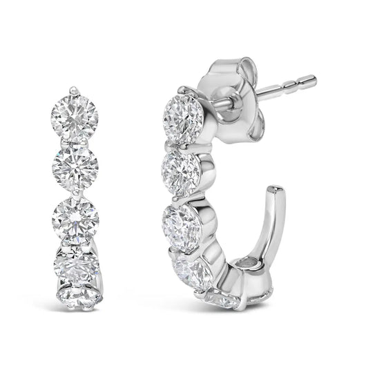 Elegant 14k White Gold Hoop Stud Earrings with Lab Grown Diamonds