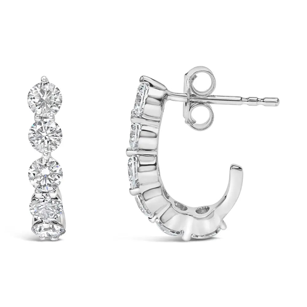 Elegant 14k White Gold Hoop Stud Earrings with Lab Grown Diamonds