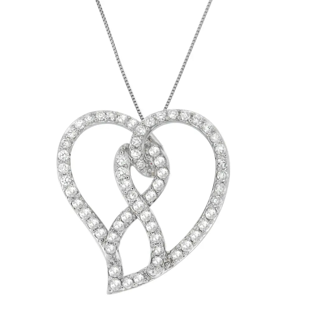 Elegant 14k White Gold Pendant Necklace with White Diamond Awareness Ribbon