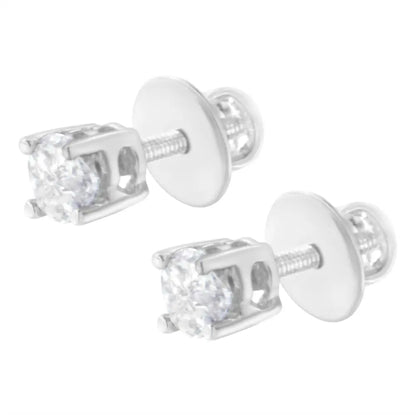 Elegant 14k White Gold Pie-cut Diamond Solitaire Stud Earrings