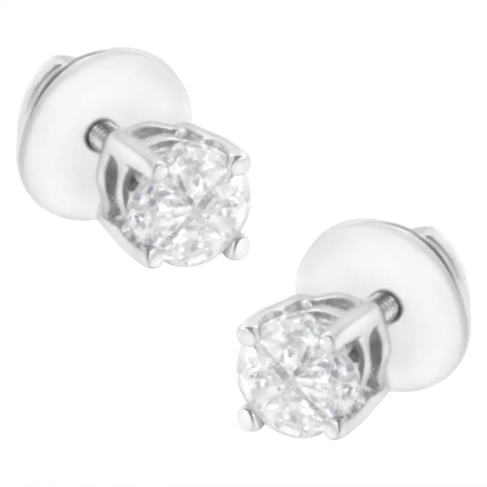 Elegant 14k White Gold Pie-cut Diamond Solitaire Stud Earrings