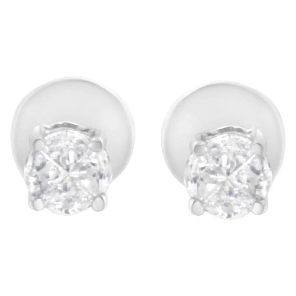 Elegant 14k White Gold Pie-cut Diamond Solitaire Stud Earrings