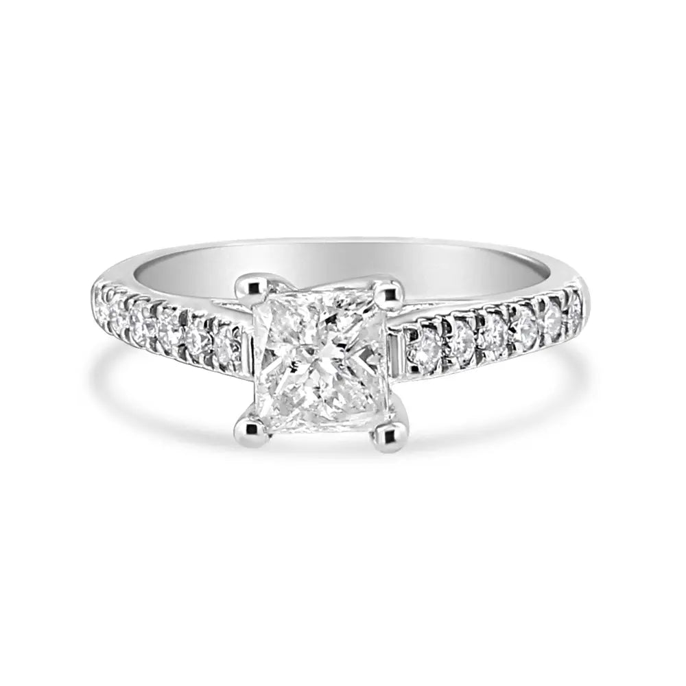 Elegant 14k White Gold Princess Diamond Classic Engagement Ring