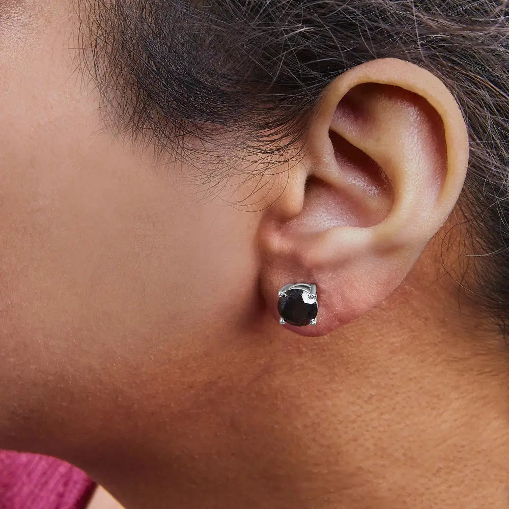 Elegant 14k White Gold Round Brilliant-cut Black Diamond Classic Studs