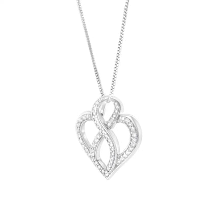 Elegant 14k White Gold Round Cut Diamond Heart Pendant Necklace