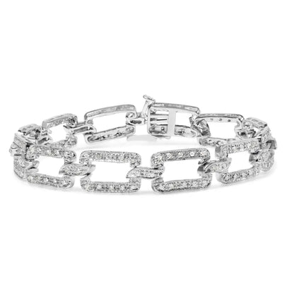 Elegant 14k White Gold Tennis Bracelet with Diamond Open Paperclip Links