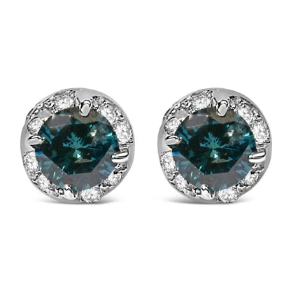 Elegant 14k White Gold Treated Blue Round Diamond Earrings - Earrings/earrings/