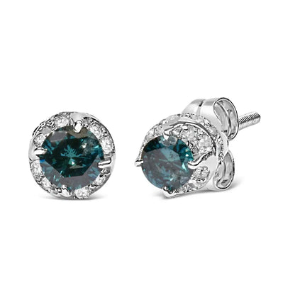 Elegant 14k White Gold Treated Blue Round Diamond Earrings - Earrings/earrings/