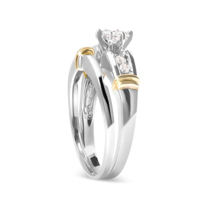 Elegant 14k Yellow and White Gold Cttw Marquise Diamond Cocktail Ring Set