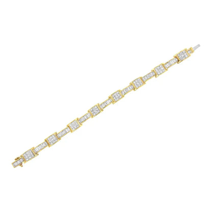 Elegant 14k Yellow Gold Baguette-cut Diamond Box-link Bracelet