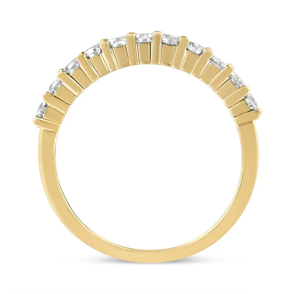 Elegant 14k Yellow Gold Band Ring with 11 Stone Shared Prong Set Design