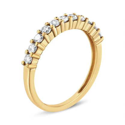 Elegant 14k Yellow Gold Band Ring with 11 Stone Shared Prong Set Design