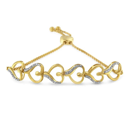 Elegant 14k Yellow Gold Bolo Bracelet with Diamond Accent Heart Links